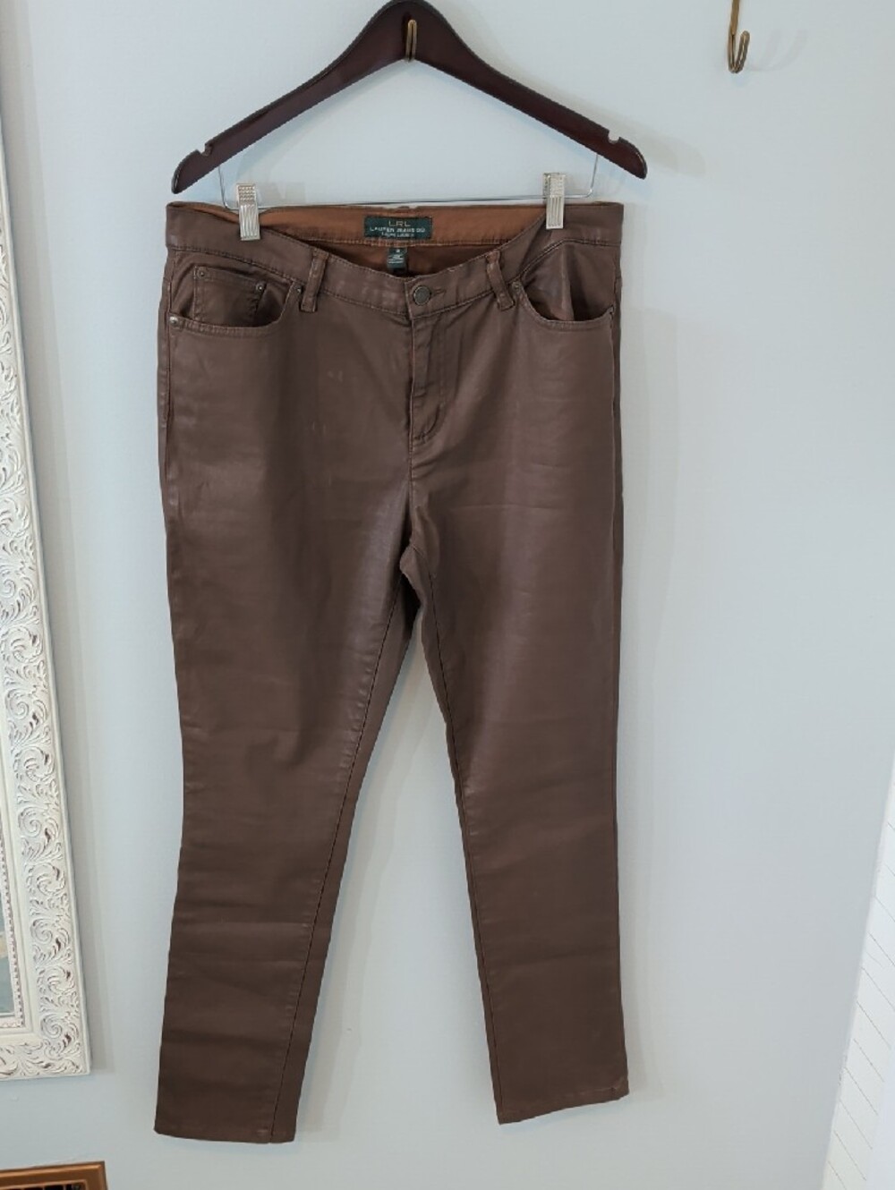Lauren Ralph Lauren Brown Coated Jeans 14 Faux Leather
